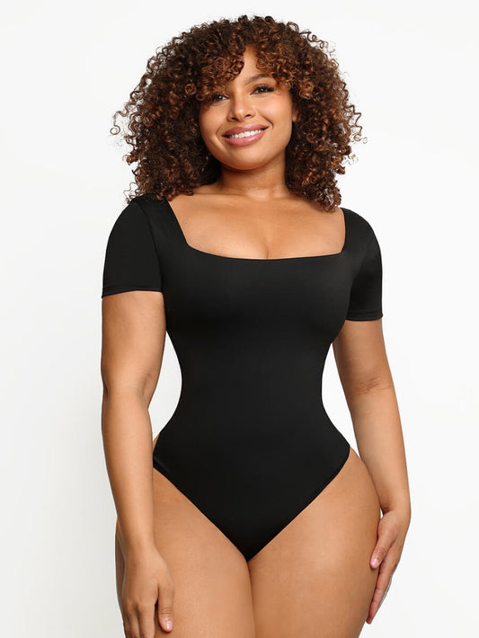 Seamless Body Suit w/ Square Neckline and Sleeves