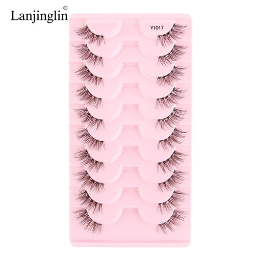 Lanjinglin 10 Pairs Half Lashes Cat Eyelashes Natural Long 3D Mink