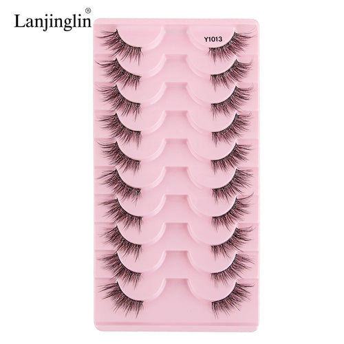 Lanjinglin 10 Pairs Half Lashes Cat Eyelashes Natural Long 3D Mink