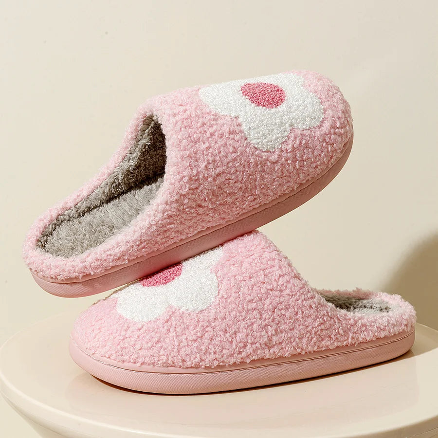 Home Women Slippers Eye Pink Flower Embroidered Winter Warm Soft