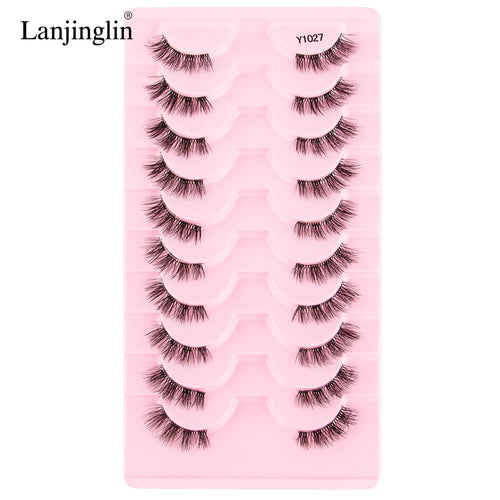 Lanjinglin 10 Pairs Half Lashes Cat Eyelashes Natural Long 3D Mink