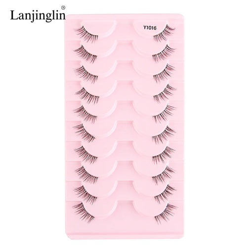 Lanjinglin 10 Pairs Half Lashes Cat Eyelashes Natural Long 3D Mink