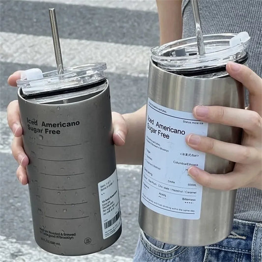 Coffee Cup Thermos 304 Stainless Steel Double -layer Cooler Straw Cup