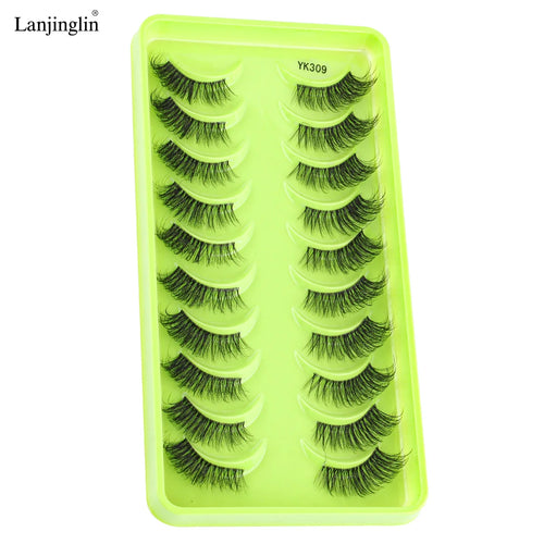 Lanjinglin 10 Pairs Half Lashes Cat Eyelashes Natural Long 3D Mink