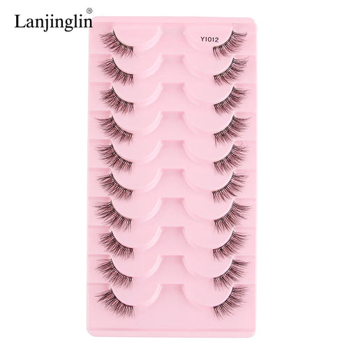 Lanjinglin 10 Pairs Half Lashes Cat Eyelashes Natural Long 3D Mink