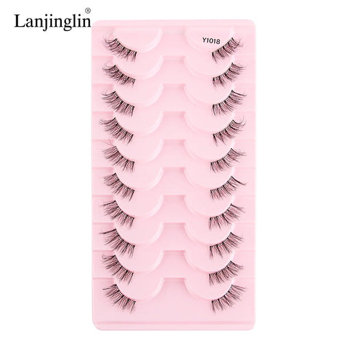 Lanjinglin 10 Pairs Half Lashes Cat Eyelashes Natural Long 3D Mink