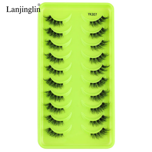 Lanjinglin 10 Pairs Half Lashes Cat Eyelashes Natural Long 3D Mink