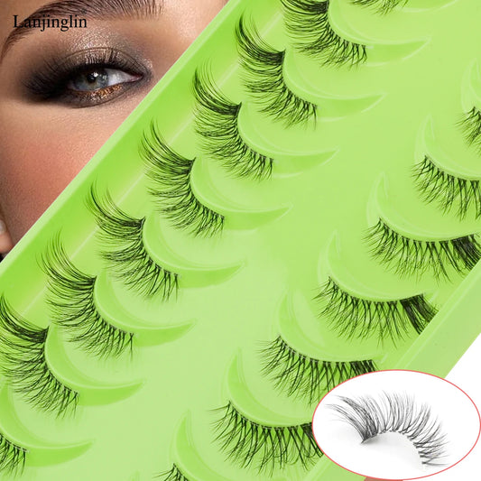 Lanjinglin 10 Pairs Half Lashes Cat Eyelashes Natural Long 3D Mink