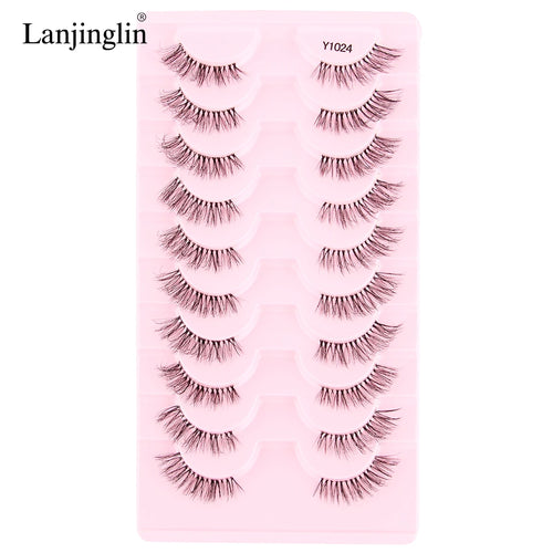 Lanjinglin 10 Pairs Half Lashes Cat Eyelashes Natural Long 3D Mink