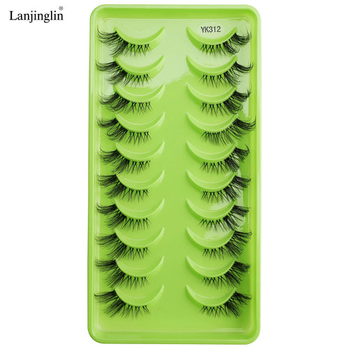 Lanjinglin 10 Pairs Half Lashes Cat Eyelashes Natural Long 3D Mink