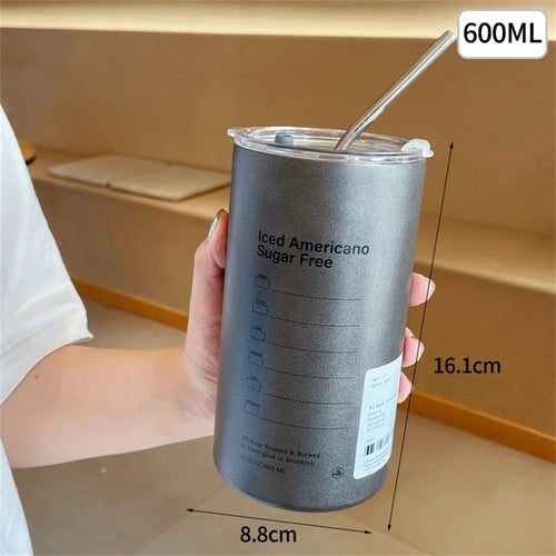 Coffee Cup Thermos 304 Stainless Steel Double -layer Cooler Straw Cup