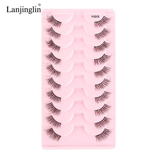 Lanjinglin 10 Pairs Half Lashes Cat Eyelashes Natural Long 3D Mink