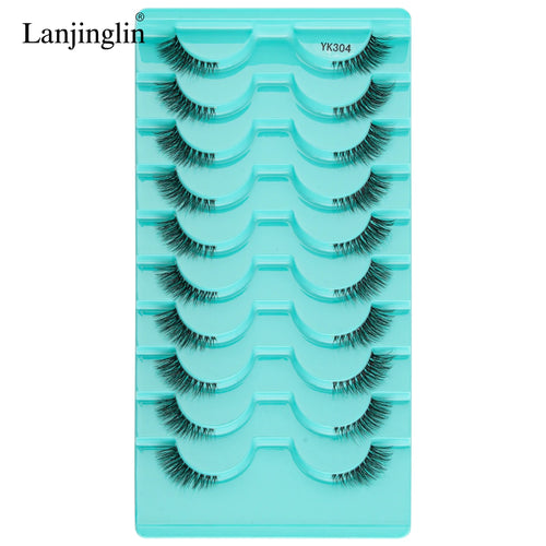 Lanjinglin 10 Pairs Half Lashes Cat Eyelashes Natural Long 3D Mink