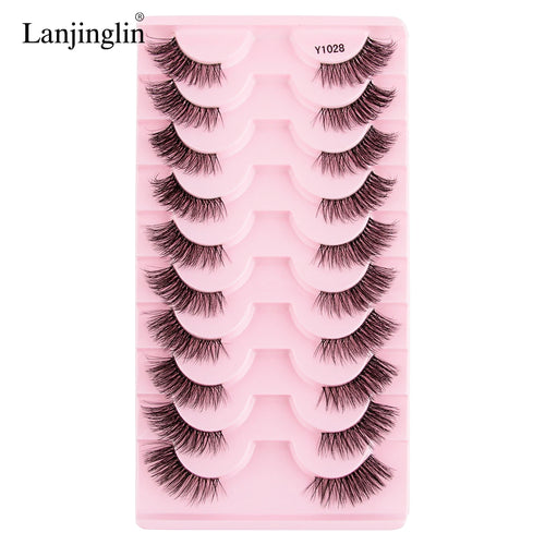 Lanjinglin 10 Pairs Half Lashes Cat Eyelashes Natural Long 3D Mink