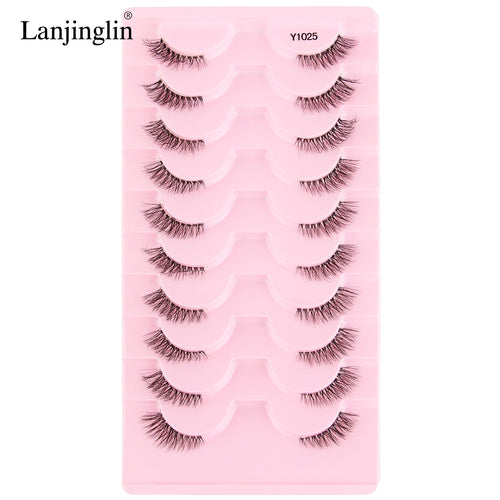 Lanjinglin 10 Pairs Half Lashes Cat Eyelashes Natural Long 3D Mink