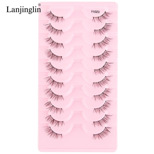 Lanjinglin 10 Pairs Half Lashes Cat Eyelashes Natural Long 3D Mink