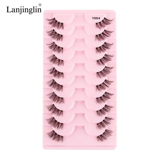 Lanjinglin 10 Pairs Half Lashes Cat Eyelashes Natural Long 3D Mink