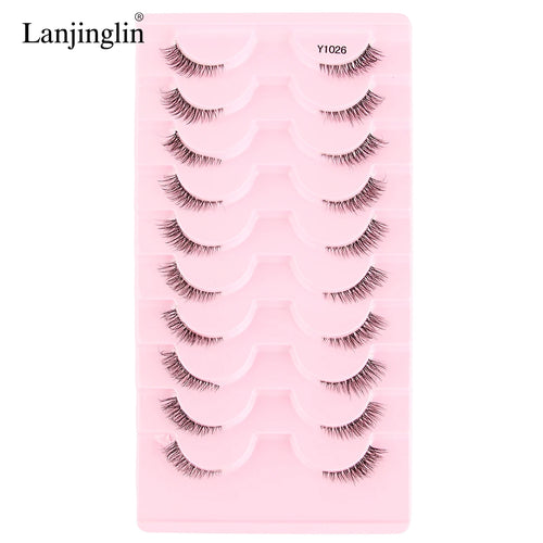 Lanjinglin 10 Pairs Half Lashes Cat Eyelashes Natural Long 3D Mink