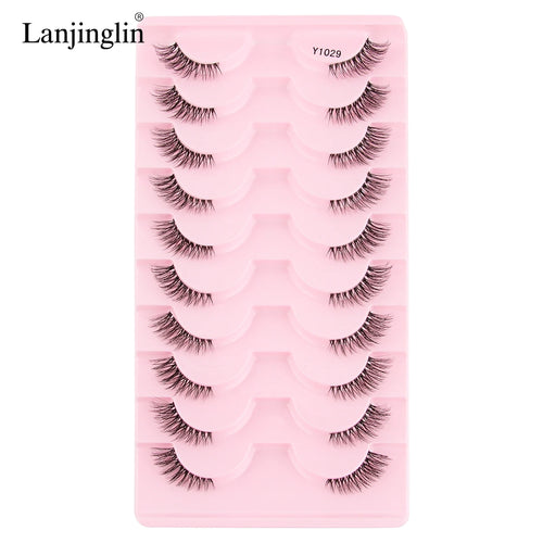 Lanjinglin 10 Pairs Half Lashes Cat Eyelashes Natural Long 3D Mink