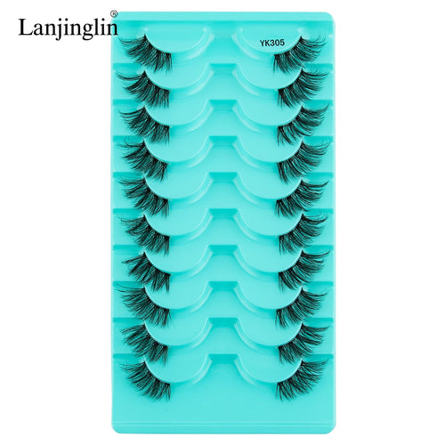 Lanjinglin 10 Pairs Half Lashes Cat Eyelashes Natural Long 3D Mink