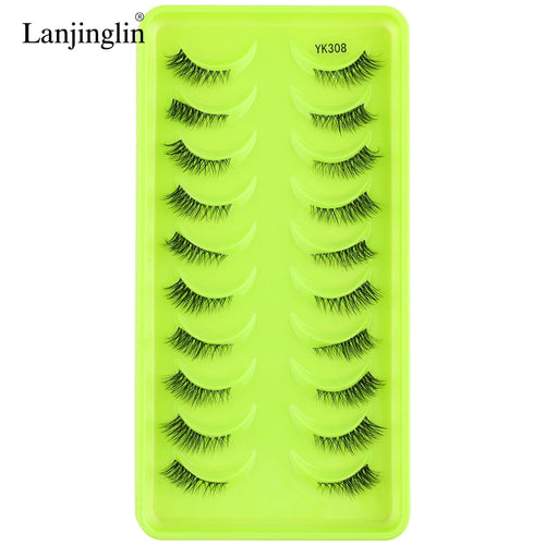 Lanjinglin 10 Pairs Half Lashes Cat Eyelashes Natural Long 3D Mink