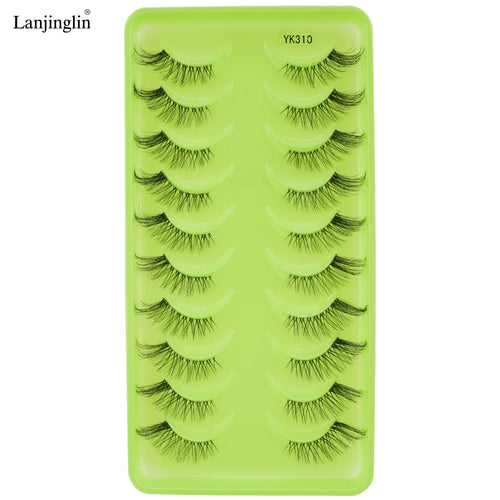 Lanjinglin 10 Pairs Half Lashes Cat Eyelashes Natural Long 3D Mink