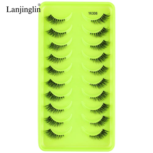 Lanjinglin 10 Pairs Half Lashes Cat Eyelashes Natural Long 3D Mink