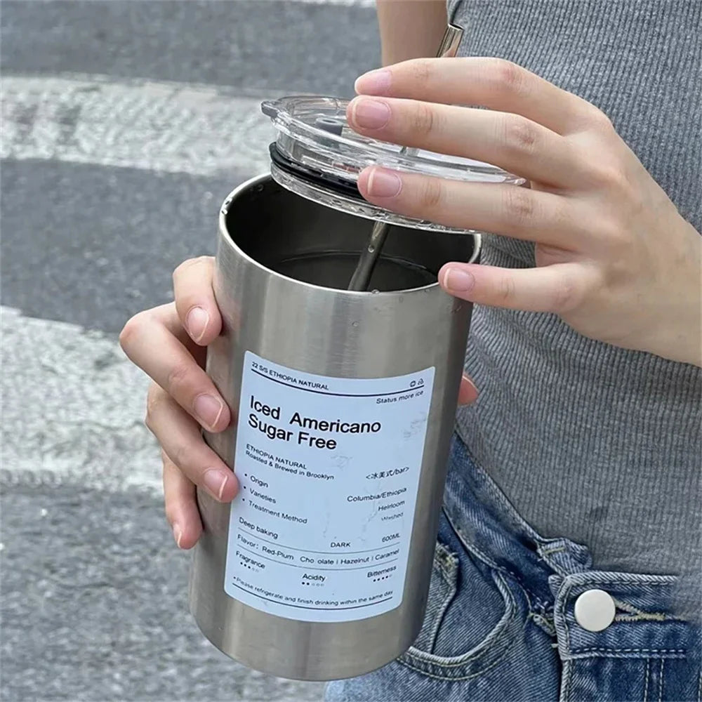 Coffee Cup Thermos 304 Stainless Steel Double -layer Cooler Straw Cup