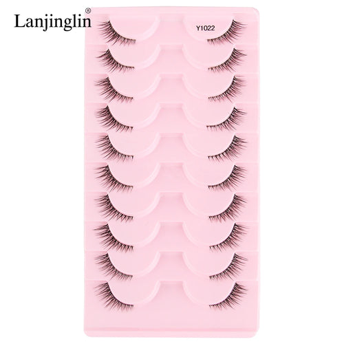 Lanjinglin 10 Pairs Half Lashes Cat Eyelashes Natural Long 3D Mink