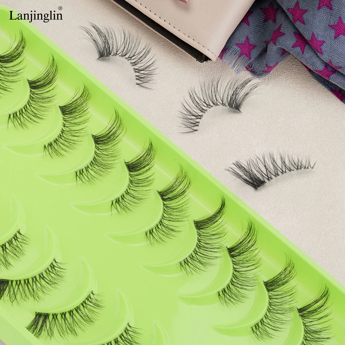 Lanjinglin 10 Pairs Half Lashes Cat Eyelashes Natural Long 3D Mink