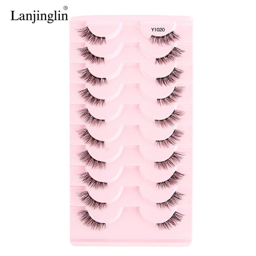 Lanjinglin 10 Pairs Half Lashes Cat Eyelashes Natural Long 3D Mink