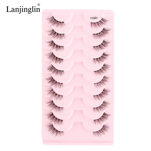 Lanjinglin 10 Pairs Half Lashes Cat Eyelashes Natural Long 3D Mink