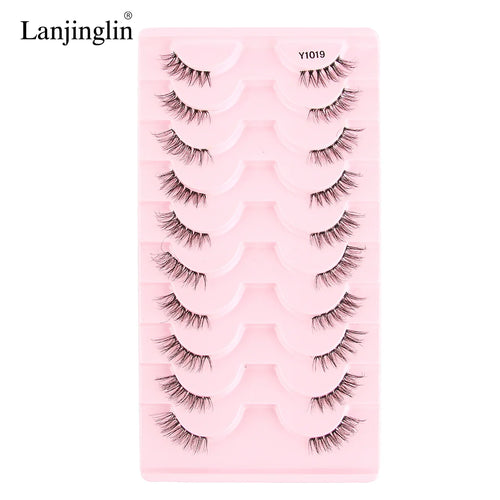 Lanjinglin 10 Pairs Half Lashes Cat Eyelashes Natural Long 3D Mink