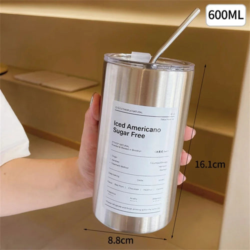 Coffee Cup Thermos 304 Stainless Steel Double -layer Cooler Straw Cup